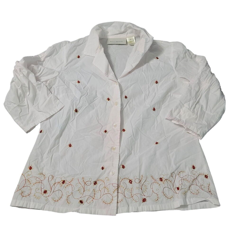 Susan Bristol Womens Button Up Blouse Multicolor Size Small 100% Cotton Collar